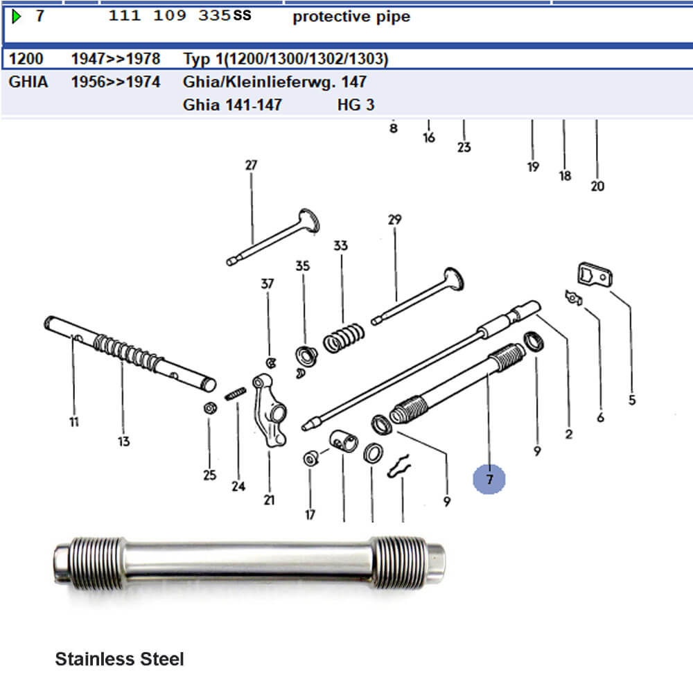 Lai Kam Wah Sdn. Bhd. Specialist in VW Aircooled Parts - 111109335SS - PushRod tube