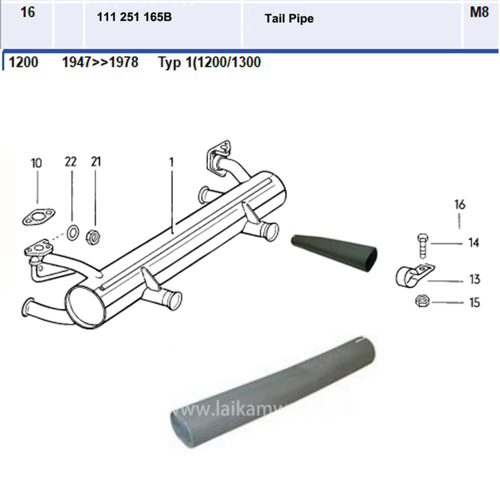 Lai Kam Wah Sdn. Bhd. Specialist in VW Aircooled Parts - 111251165B - Tail Pipe