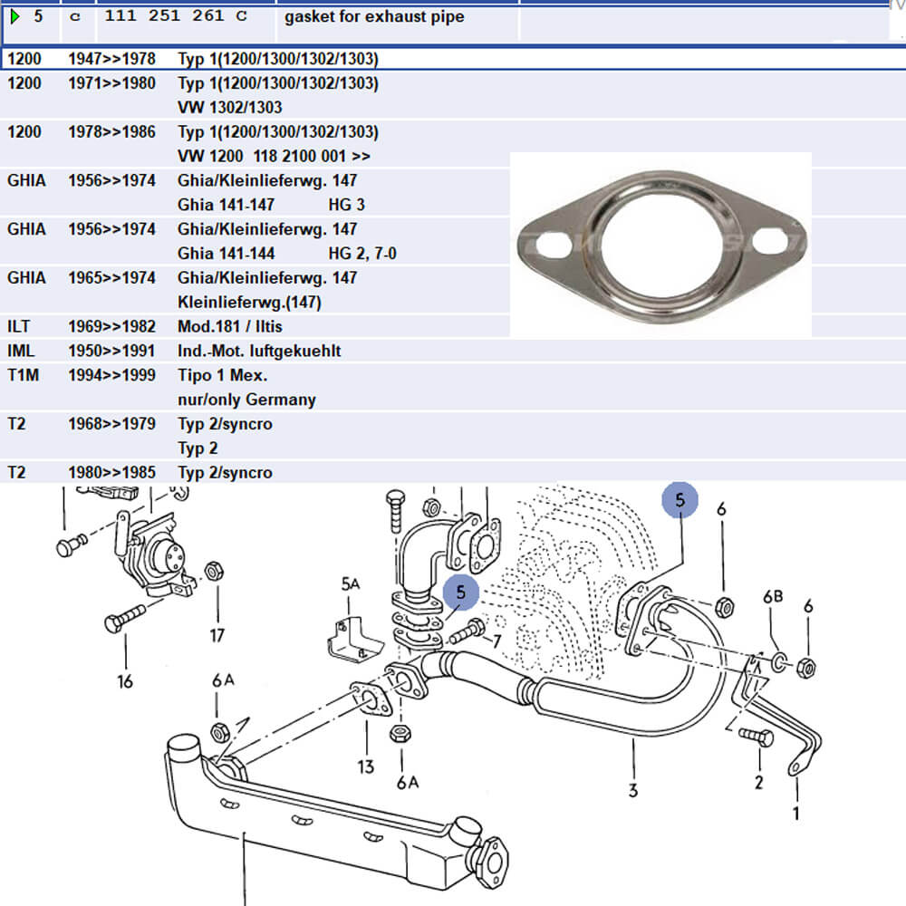 Lai Kam Wah Sdn. Bhd. Specialist in VW Aircooled Parts - 111251261C - Exhaust Gasket