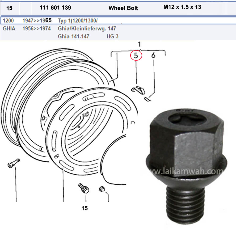 Lai Kam Wah Sdn. Bhd. Specialist in VW Aircooled Parts - 111601139 - Wheel Bolt