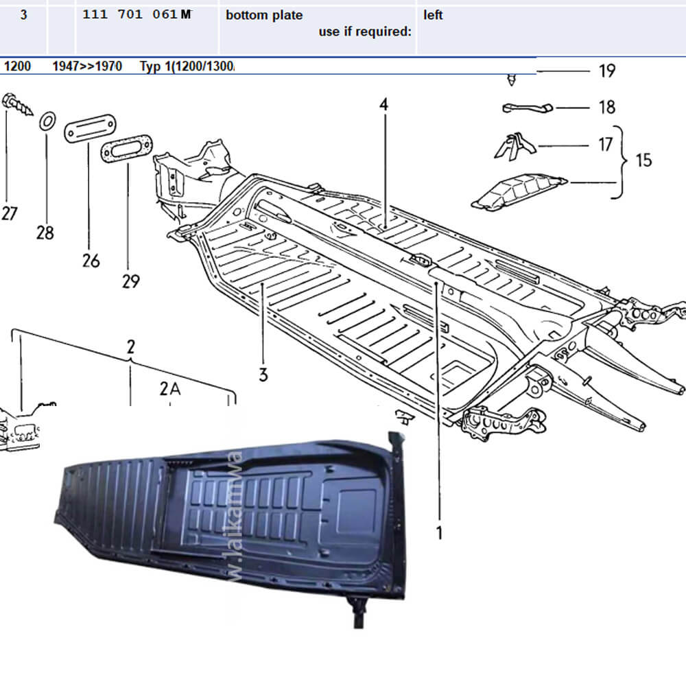 Lai Kam Wah Sdn. Bhd. Specialist in VW Aircooled Parts - 111701061M - Floor Pan
