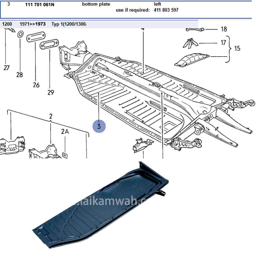 Lai Kam Wah Sdn. Bhd. Specialist in VW Aircooled Parts - 111701061N - Floor Pan