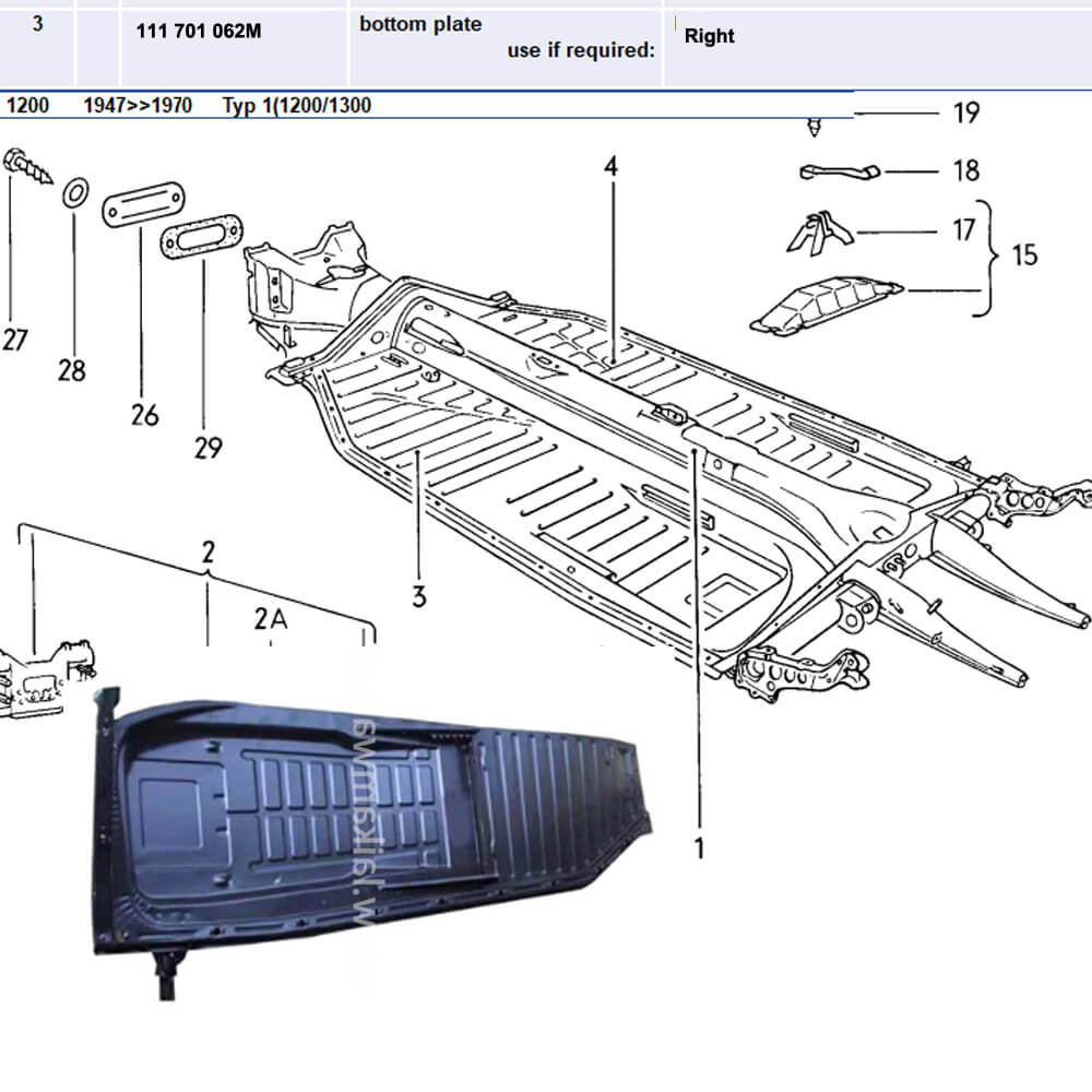 Lai Kam Wah Sdn. Bhd. Specialist in VW Aircooled Parts - 111701062M - Floor Pan