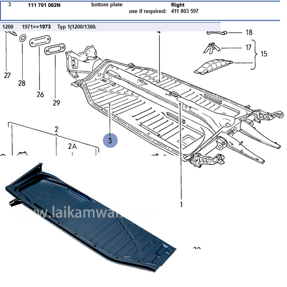 Lai Kam Wah Sdn. Bhd. Specialist in VW Aircooled Parts - 111701062N - Floor pan