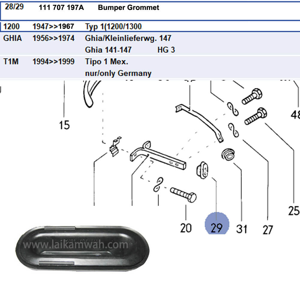 Lai Kam Wah Sdn. Bhd. Specialist in VW Aircooled Parts - 111707197A - Bumper Grommet