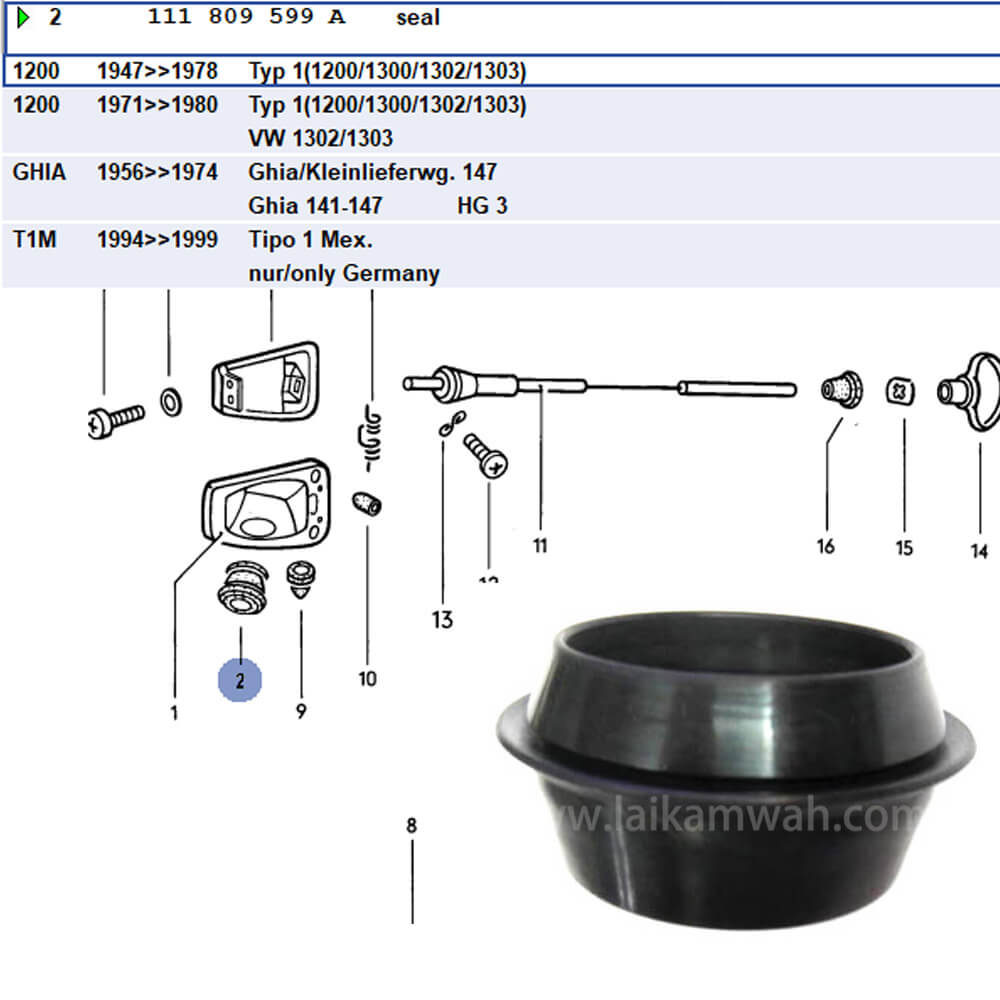 Lai Kam Wah Sdn. Bhd. Specialist in VW Aircooled Parts - 111809599A - Fuel Filler Neck Seal