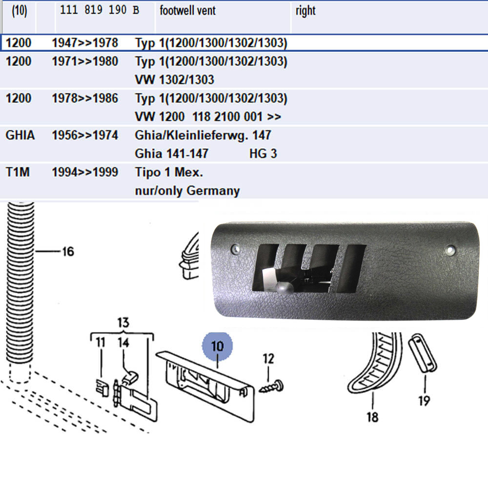 Lai Kam Wah Sdn. Bhd. Specialist in VW Aircooled Parts - 111819190B - Air vent