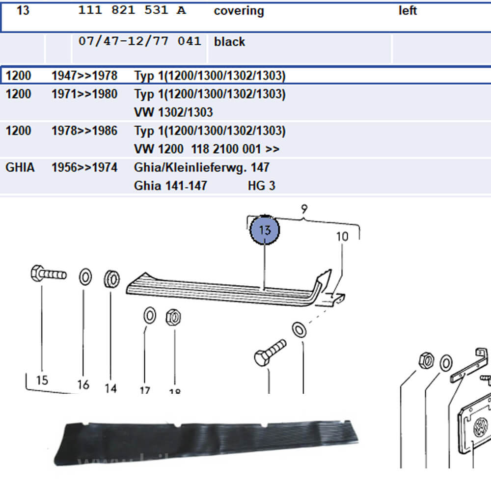 Lai Kam Wah Sdn. Bhd. Specialist in VW Aircooled Parts - 111821531A - Running Board Mat