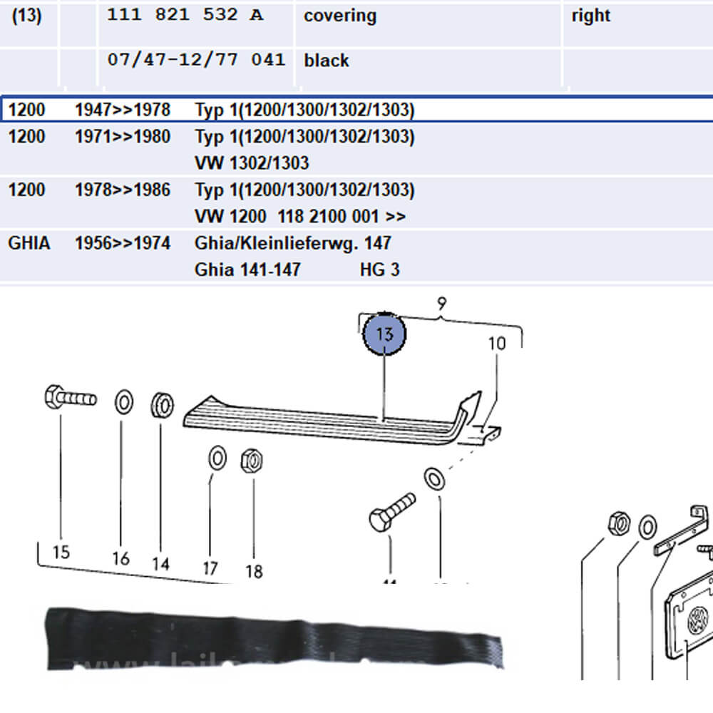 Lai Kam Wah Sdn. Bhd. Specialist in VW Aircooled Parts - 111821532A - Running Board Mat