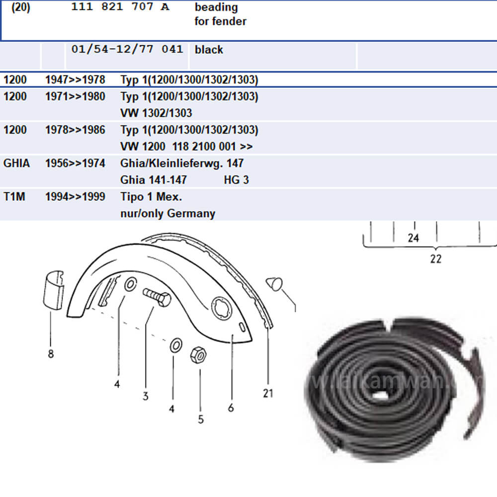 Lai Kam Wah Sdn. Bhd. Specialist in VW Aircooled Parts - 111821707A - Beading for Fender (Black)