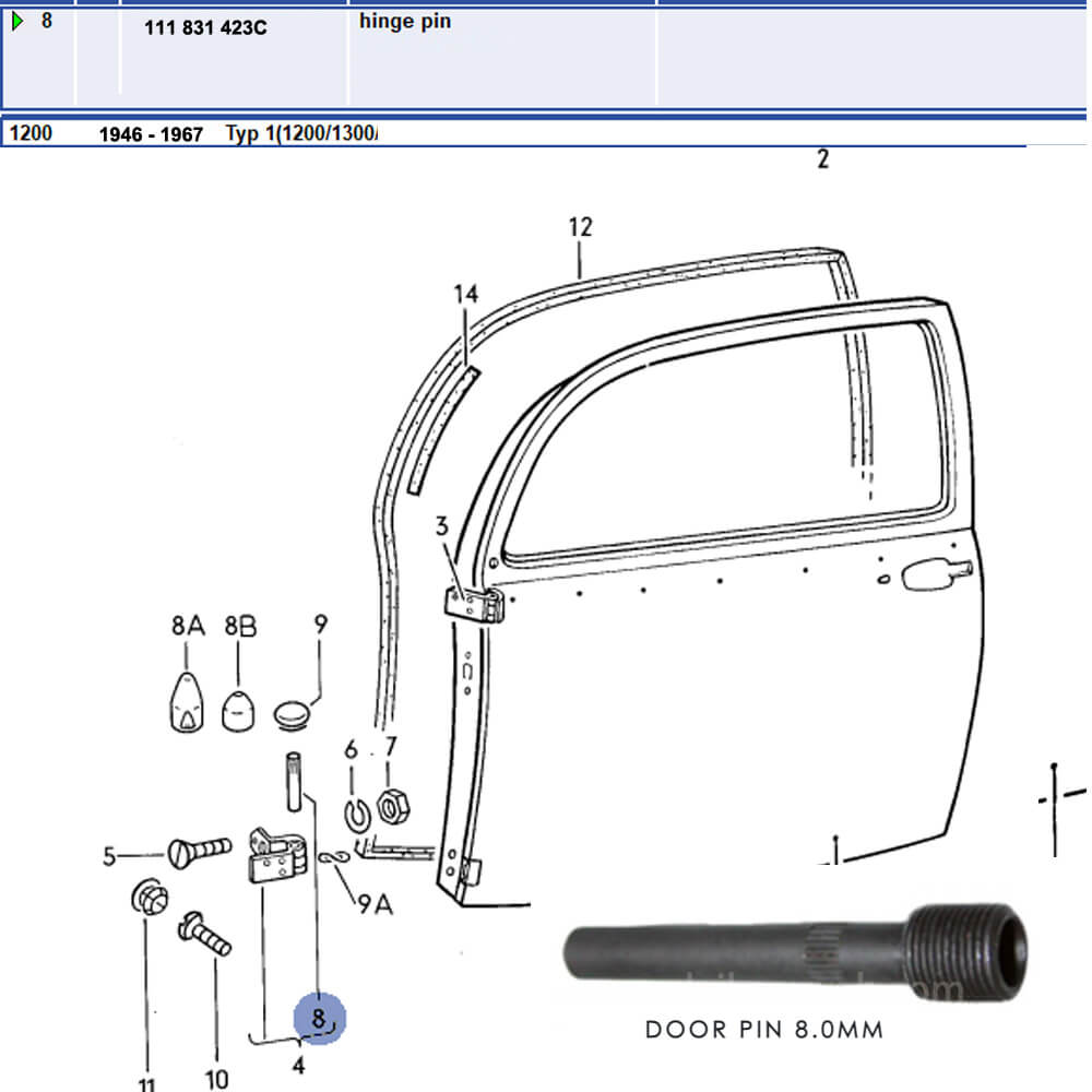Lai Kam Wah Sdn. Bhd. Specialist in VW Aircooled Parts - 111831423C - Door pin 8.0mm
