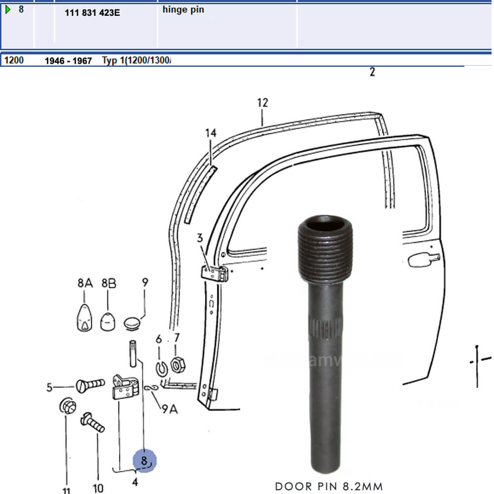 Lai Kam Wah Sdn. Bhd. Specialist in VW Aircooled Parts - 111831423E - Door pin 8.2mm