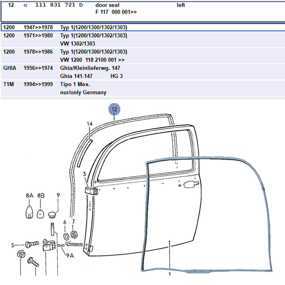 Lai Kam Wah Sdn. Bhd. Specialist in VW Aircooled Parts - 111831721D - Door seal