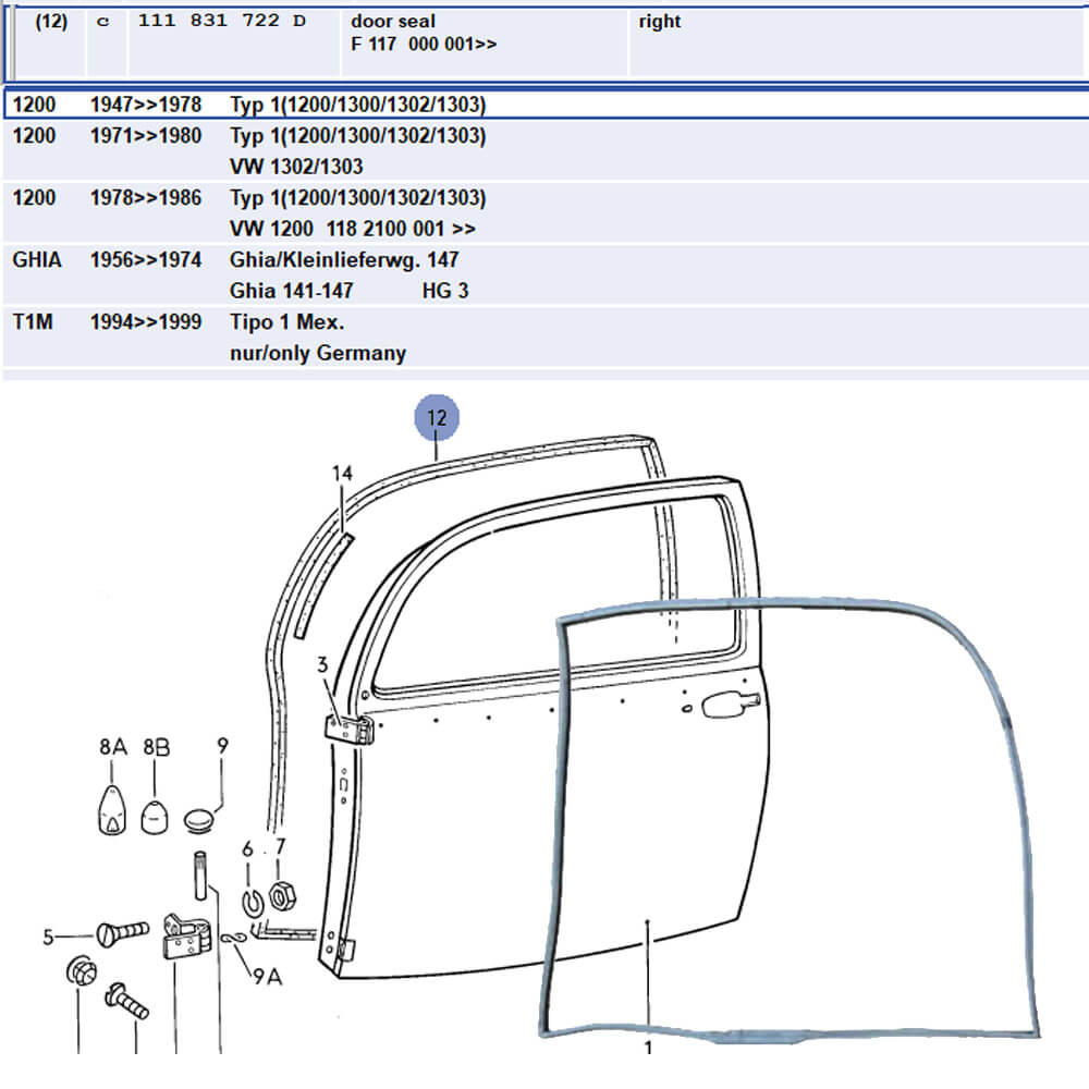 Lai Kam Wah Sdn. Bhd. Specialist in VW Aircooled Parts - 111831722D - Door seal