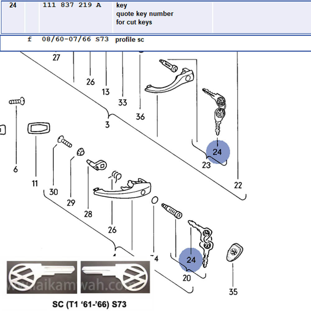 Lai Kam Wah Sdn. Bhd. Specialist in VW Aircooled Parts - 111837219AS73 - Blank key