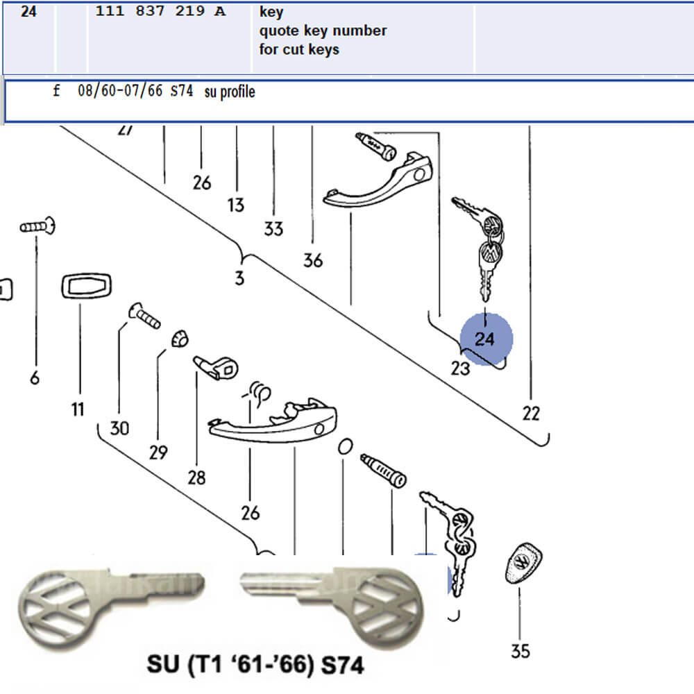 Lai Kam Wah Sdn. Bhd. Specialist in VW Aircooled Parts - 111837219AS74 - Blank key