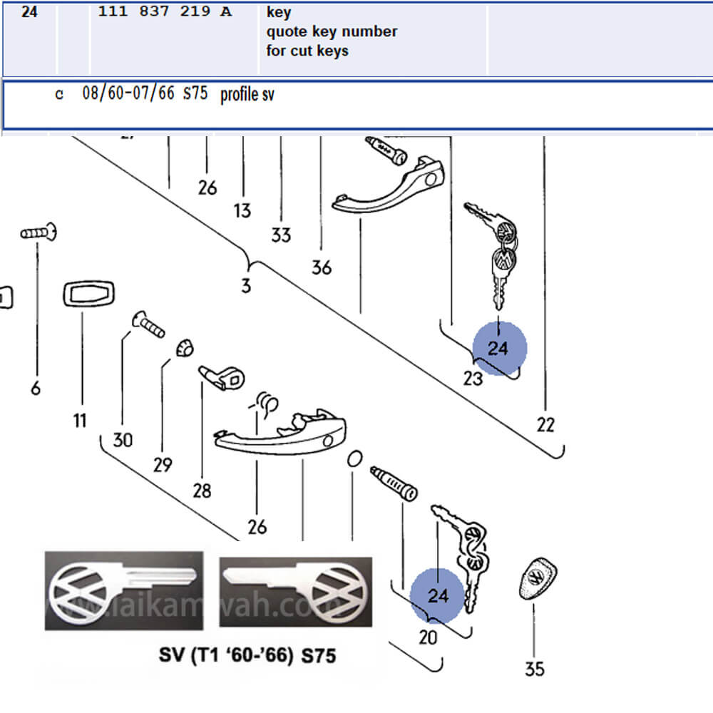 Lai Kam Wah Sdn. Bhd. Specialist in VW Aircooled Parts - 111837219AS75 - Blank key