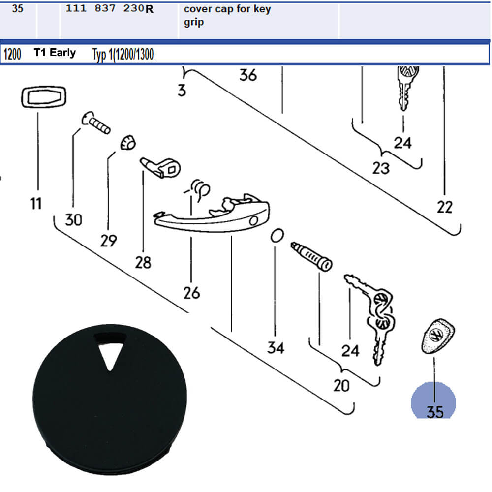Lai Kam Wah Sdn. Bhd. Specialist in VW Aircooled Parts - 111837230R - Blank Key Cover