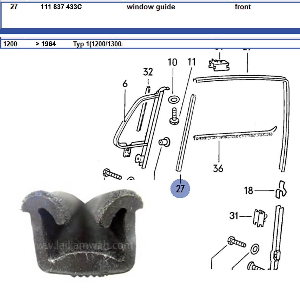 Lai Kam Wah Sdn. Bhd. Specialist in VW Aircooled Parts - 111837433C - Felt Channel