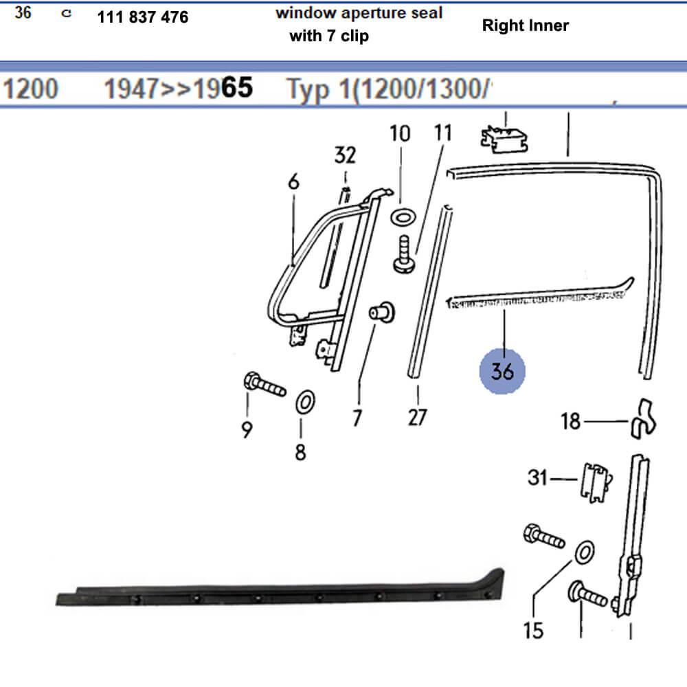 Lai Kam Wah Sdn. Bhd. Specialist in VW Aircooled Parts - 111837476 - Window Scraper - 7 clips