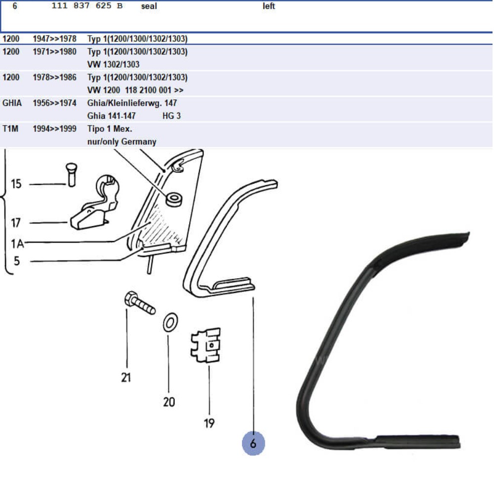 Lai Kam Wah Sdn. Bhd. Specialist in VW Aircooled Parts - 111837625B - Quarter Window Seal