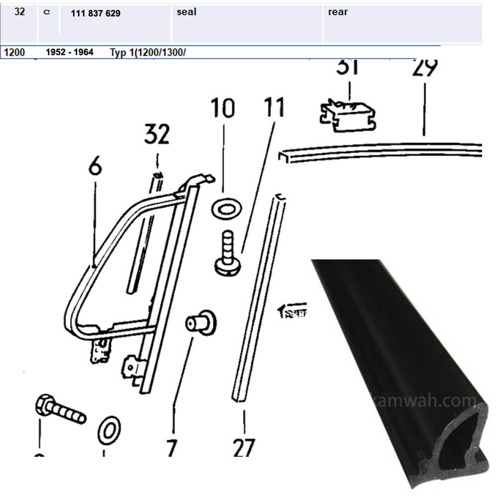 Lai Kam Wah Sdn. Bhd. Specialist in VW Aircooled Parts - 111837629 - Window Seal