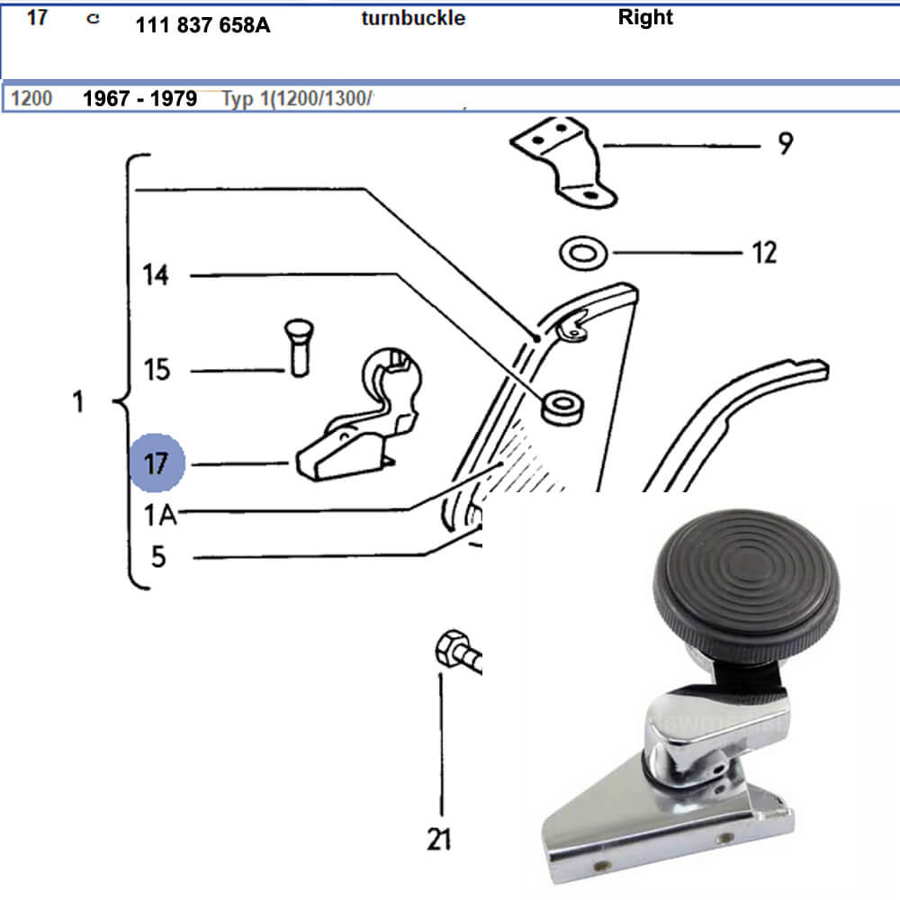 Lai Kam Wah Sdn. Bhd. Specialist in VW Aircooled Parts - 111837658A - Quarter Window Fasterner
