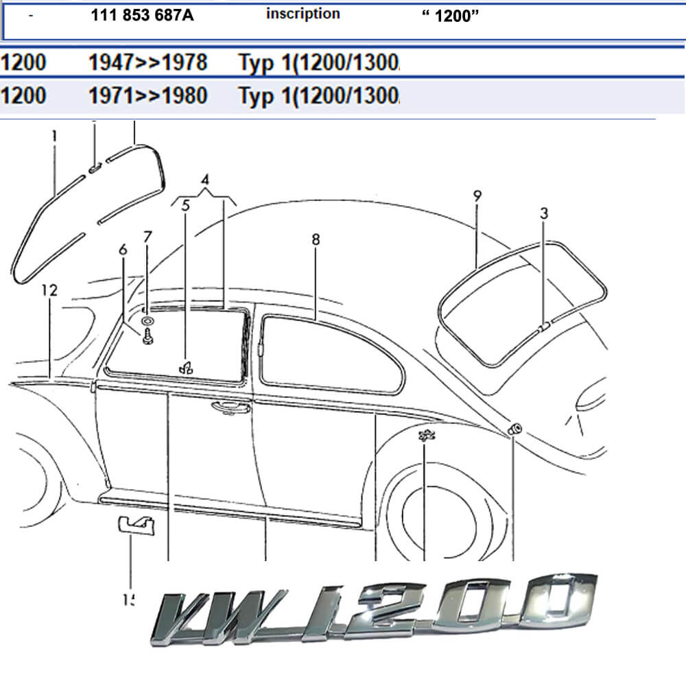 Lai Kam Wah Sdn. Bhd. Specialist in VW Aircooled Parts - 111853687A - VW 1200 Script Emblem