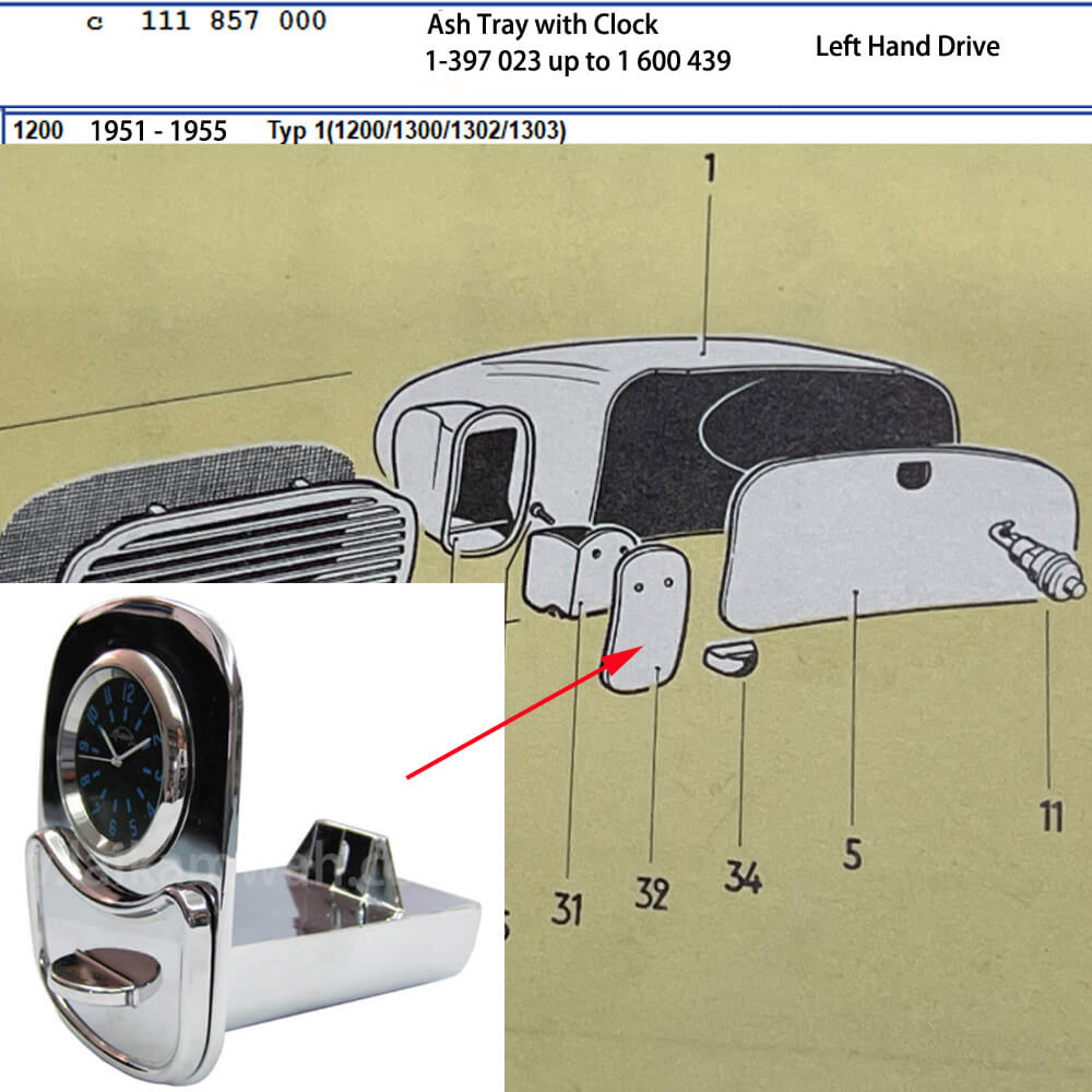 Lai Kam Wah Sdn. Bhd. Specialist in VW Aircooled Parts - 111857000 - Ashtray Clock