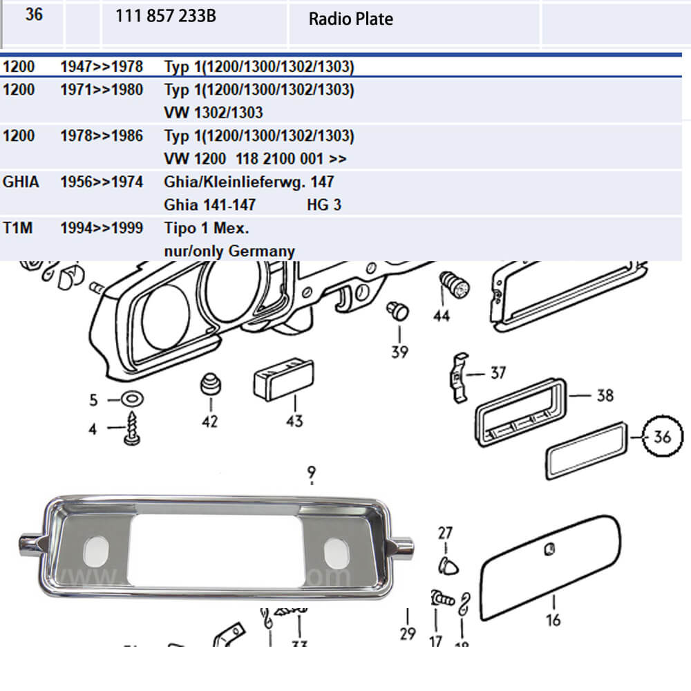 Lai Kam Wah Sdn. Bhd. Specialist in VW Aircooled Parts - 111857233B - Radio Plate