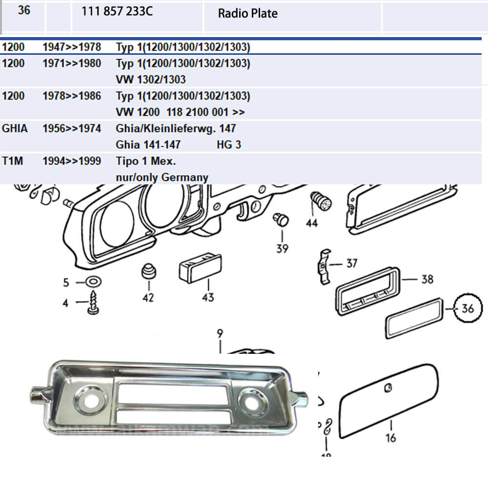 Lai Kam Wah Sdn. Bhd. Specialist in VW Aircooled Parts - 111857233C - Radio Plate
