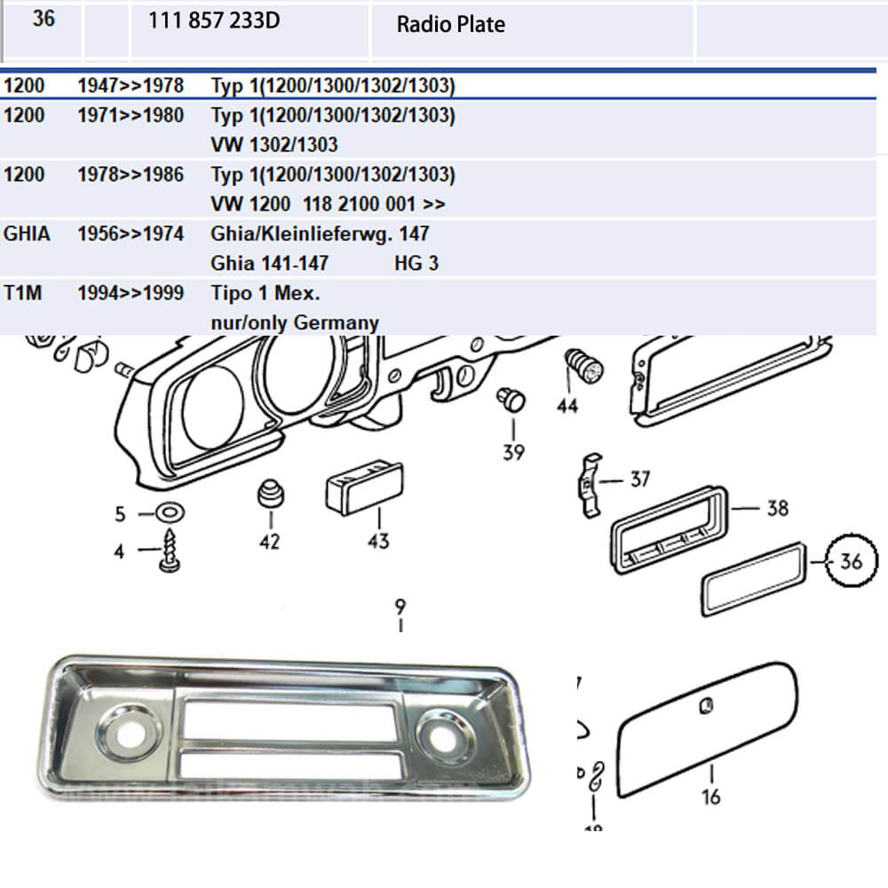Lai Kam Wah Sdn. Bhd. Specialist in VW Aircooled Parts - 111857233D - Radio Plate