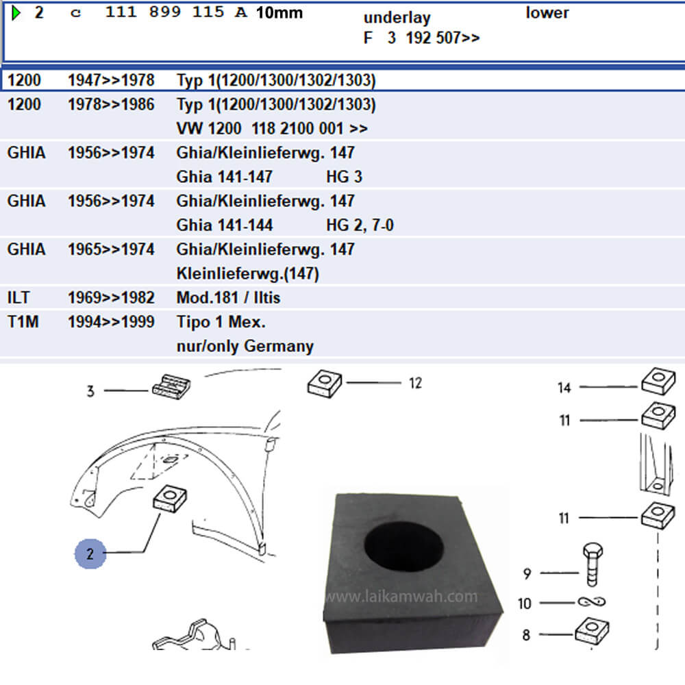Lai Kam Wah Sdn. Bhd. Specialist in VW Aircooled Parts - 111899115A-10 - Chasis Gasket - 10mm