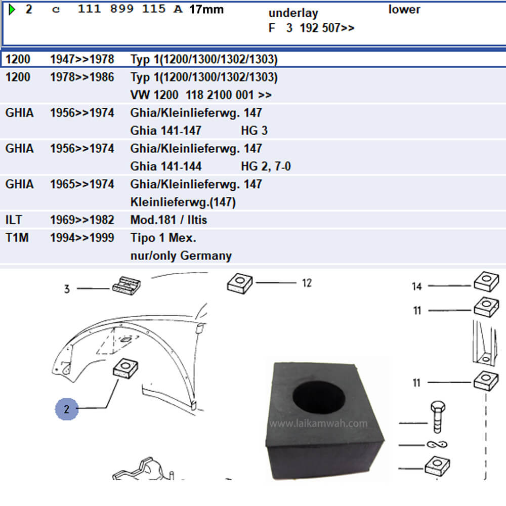 Lai Kam Wah Sdn. Bhd. Specialist in VW Aircooled Parts - 111899115A-17 - Chasis Gasket - 17mm