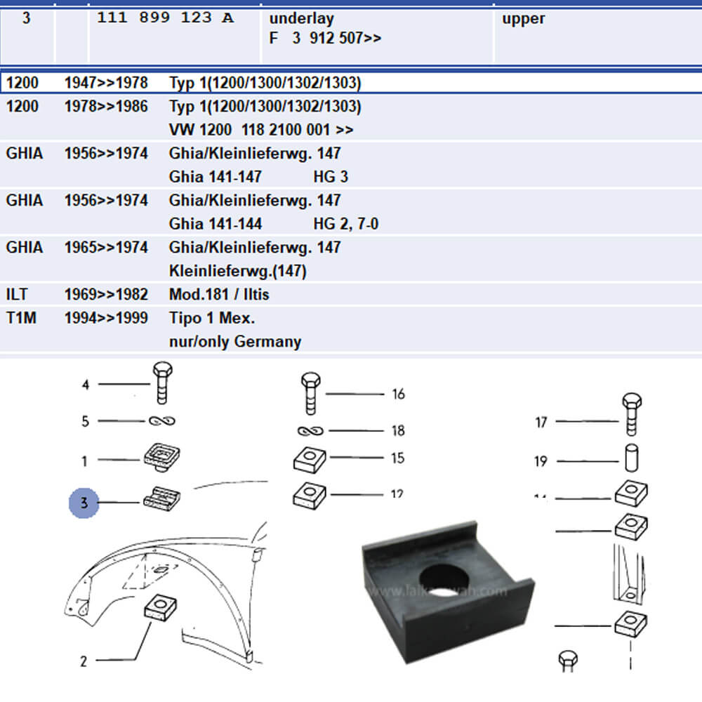 Lai Kam Wah Sdn. Bhd. Specialist in VW Aircooled Parts - 111899123A - Axle Beam Body Mount Rubber - Upper