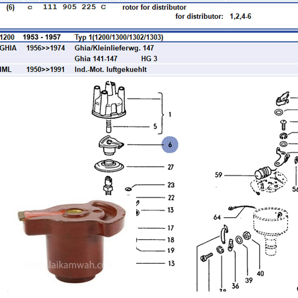 Lai Kam Wah Sdn. Bhd. Specialist in VW Aircooled Parts - 111905225C - Rotor Arm