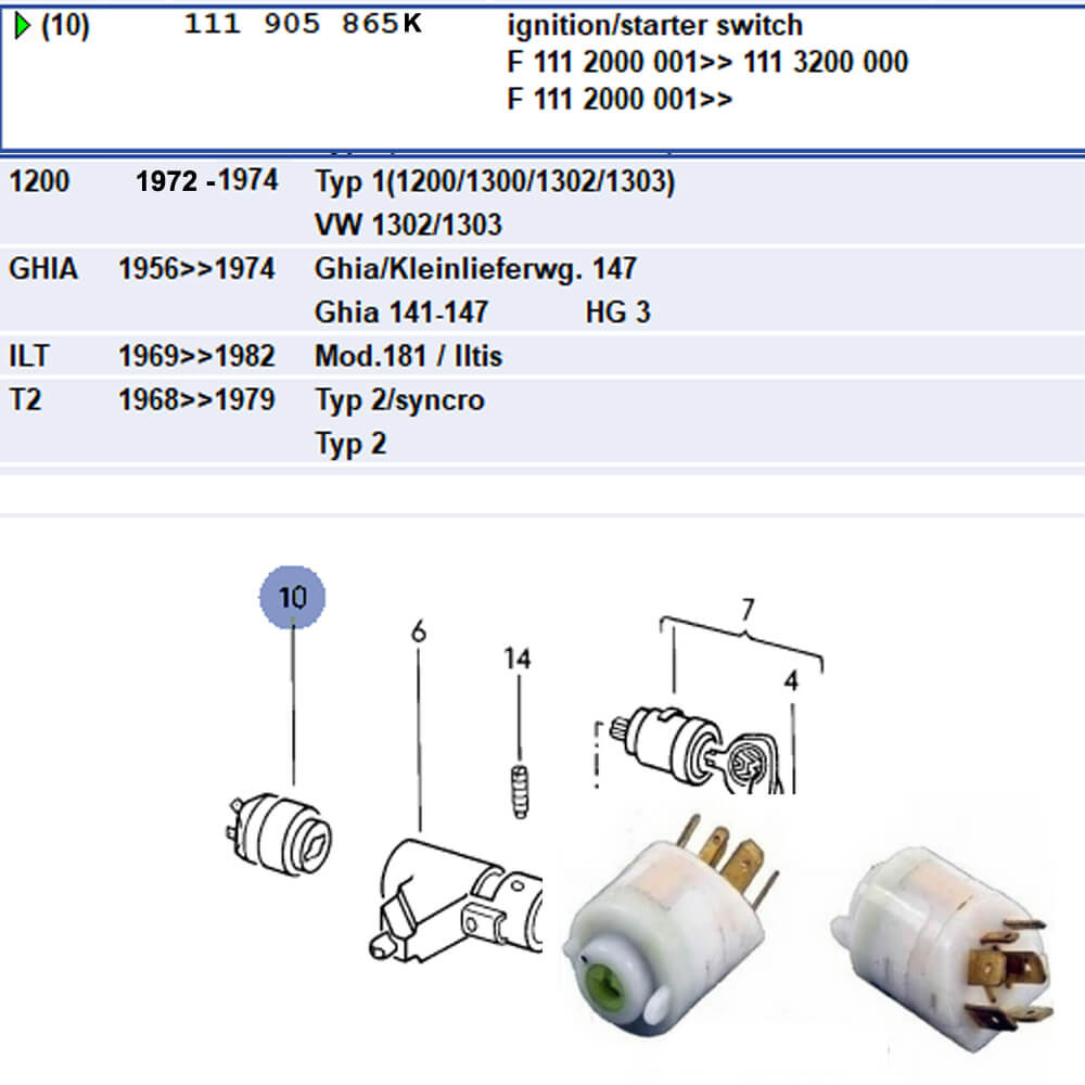 Lai Kam Wah Sdn. Bhd. Specialist in VW Aircooled Parts - 111905865K - Ignition Switch