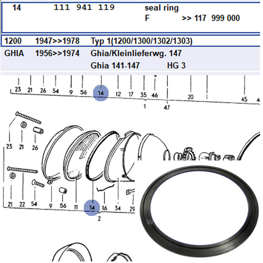 Lai Kam Wah Sdn. Bhd. Specialist in VW Aircooled Parts - 111941119 - Headlamp Seal