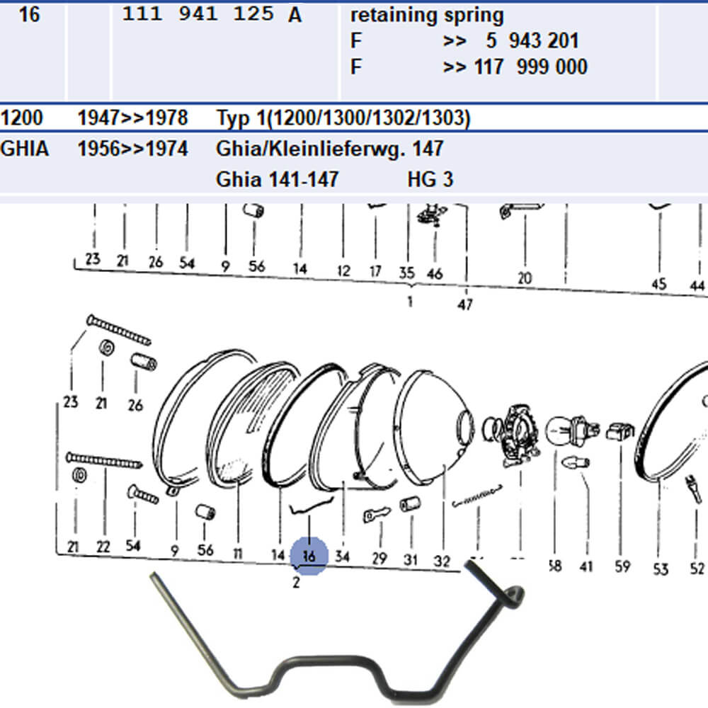 Lai Kam Wah Sdn. Bhd. Specialist in VW Aircooled Parts - 111941125A - Head Lamp Spring