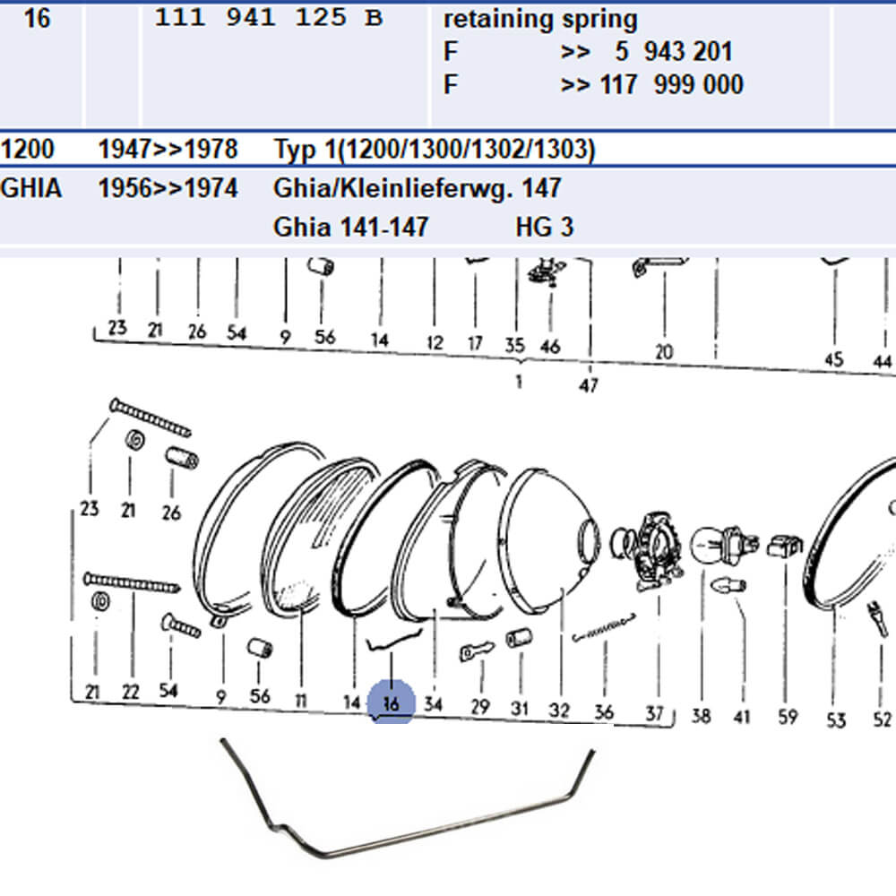 Lai Kam Wah Sdn. Bhd. Specialist in VW Aircooled Parts - 111941125B - Head Lamp Spring