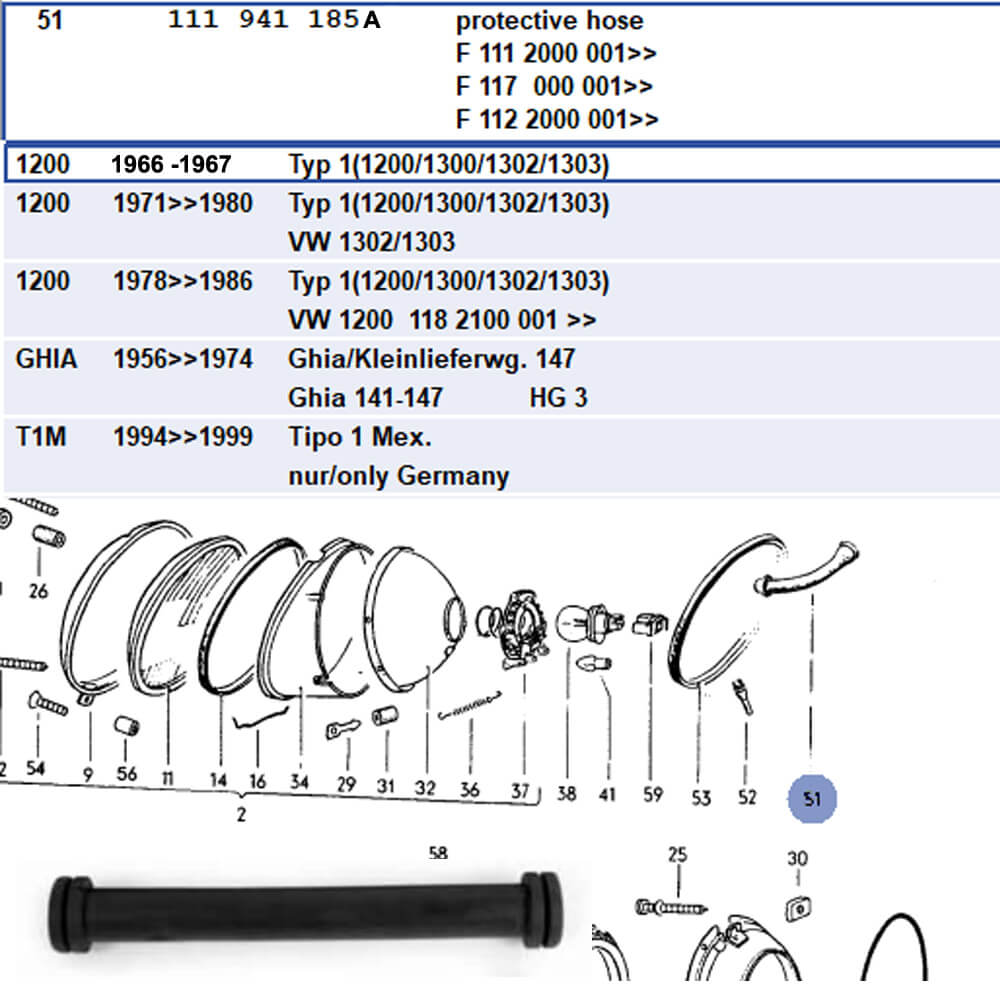 Lai Kam Wah Sdn. Bhd. Specialist in VW Aircooled Parts - 111941185A - Headlamp Tubing