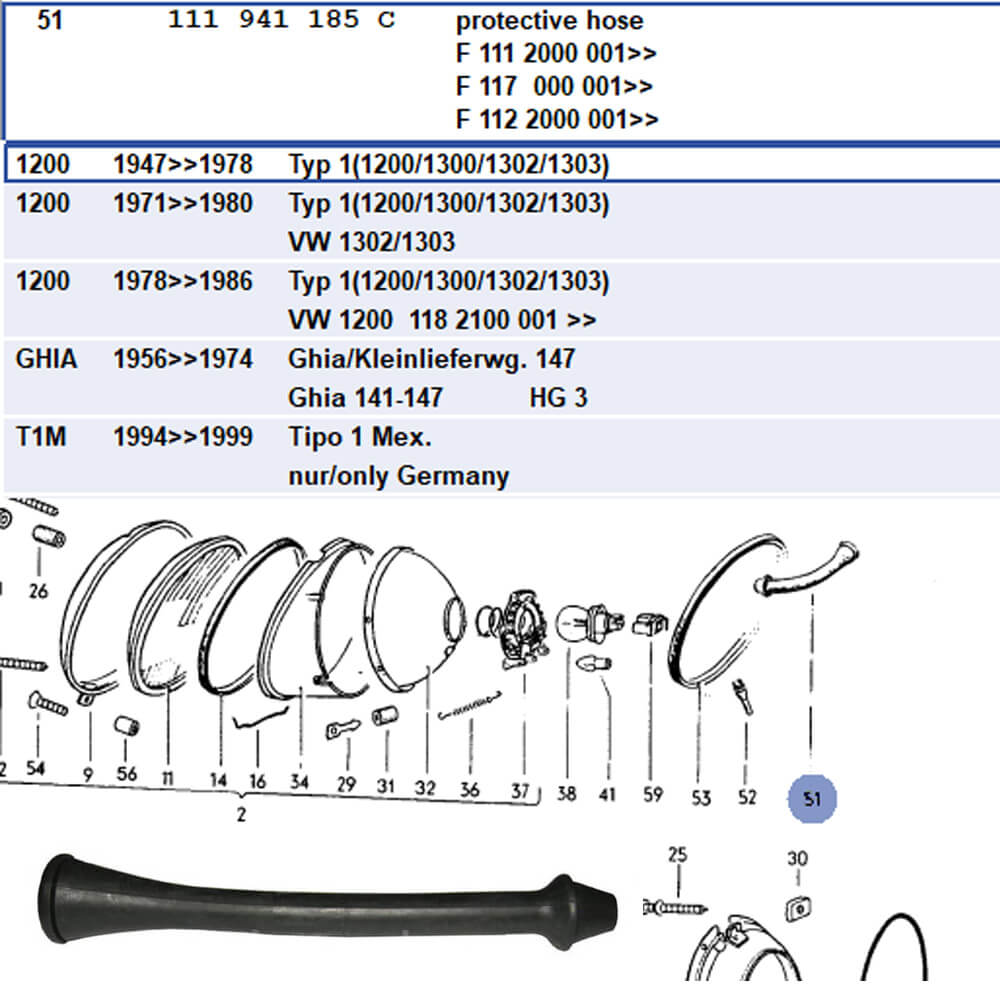 Lai Kam Wah Sdn. Bhd. Specialist in VW Aircooled Parts - 111941185C - Headlamp Tubing