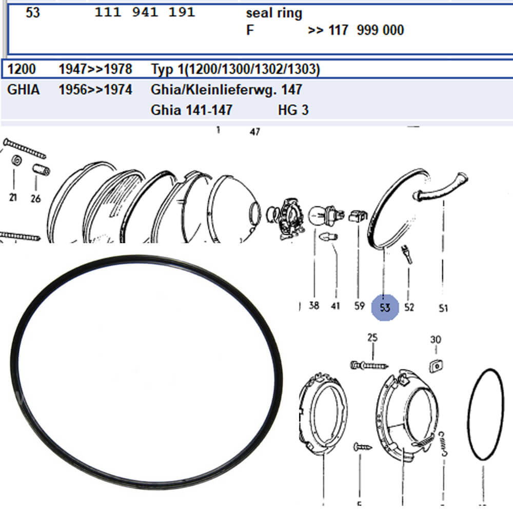 Lai Kam Wah Sdn. Bhd. Specialist in VW Aircooled Parts - 111941191 - Headlamp Seal