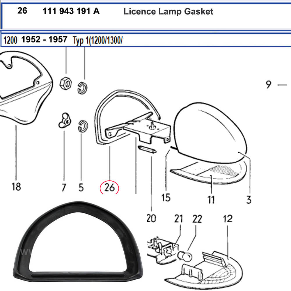 Lai Kam Wah Sdn. Bhd. Specialist in VW Aircooled Parts - 111943191A - Licence Lamp Gasket