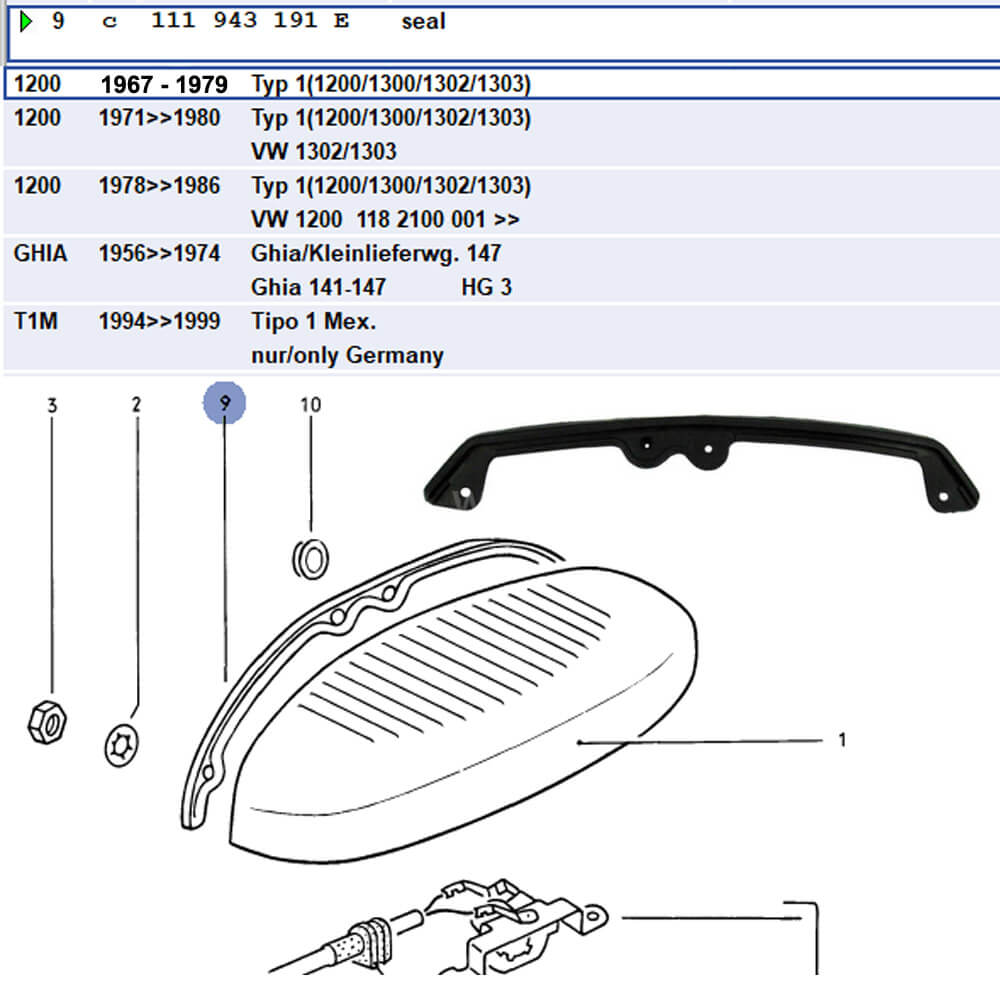Lai Kam Wah Sdn. Bhd. Specialist in VW Aircooled Parts - 111943191E - Licence Lamp Gasket