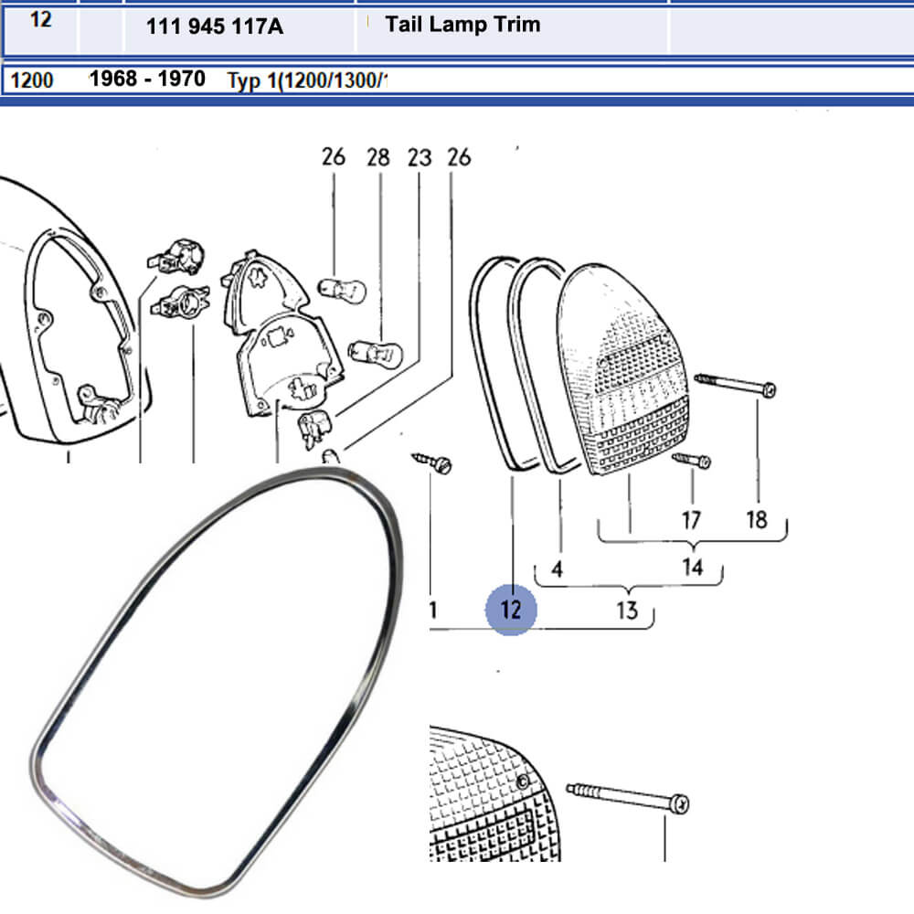 Lai Kam Wah Sdn. Bhd. Specialist in VW Aircooled Parts - 111945117A - Tail Lamp Ring