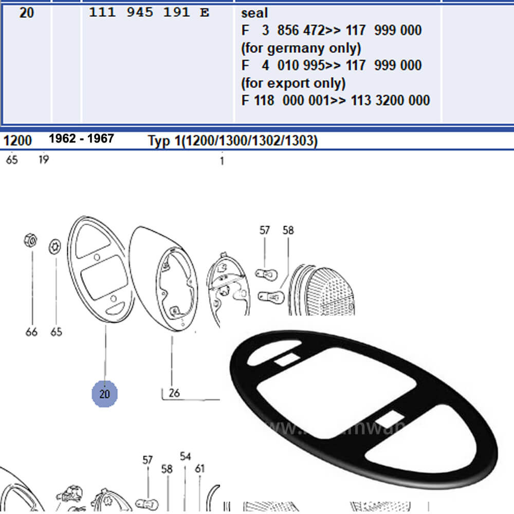 Lai Kam Wah Sdn. Bhd. Specialist in VW Aircooled Parts - 111945191E - Tail Lamp Gasket