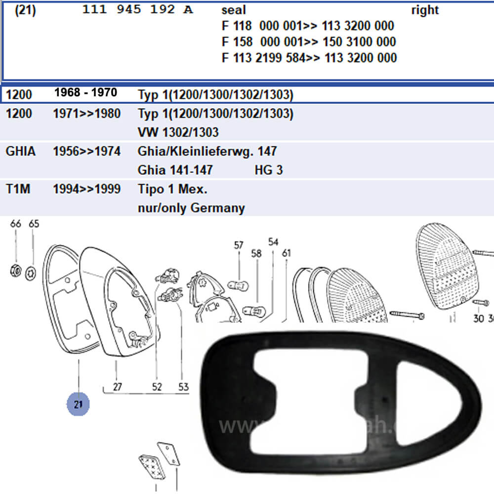 Lai Kam Wah Sdn. Bhd. Specialist in VW Aircooled Parts - 111945192A - Tail Lamp Gasket