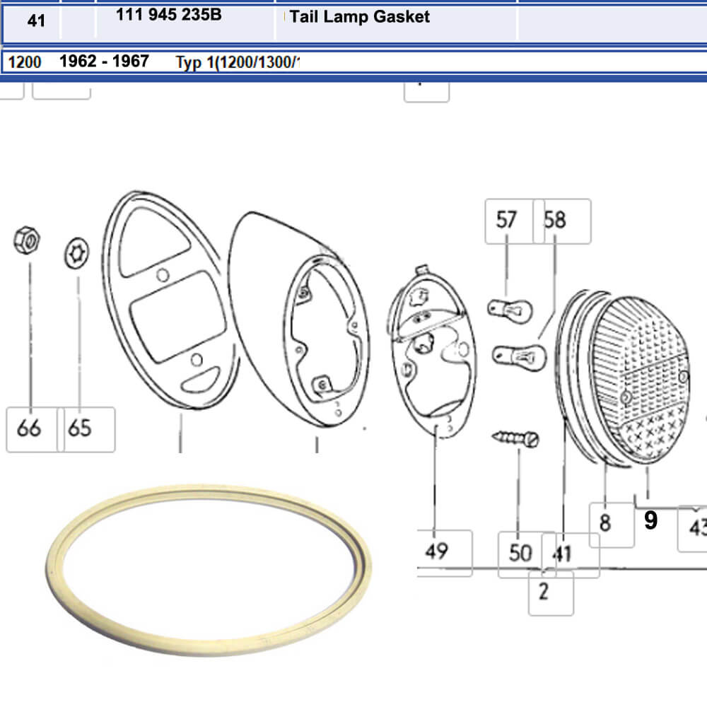 Lai Kam Wah Sdn. Bhd. Specialist in VW Aircooled Parts - 111945235B - Tail Lamp Gasket
