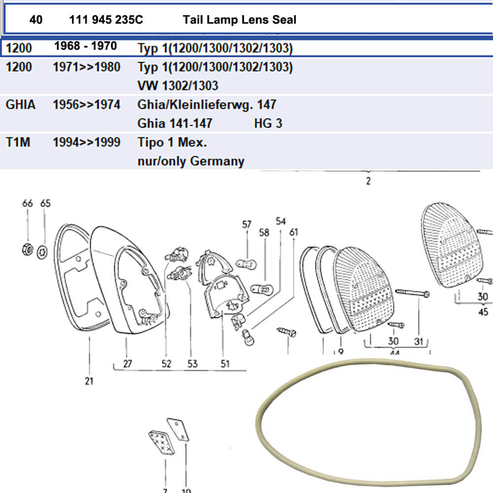 Lai Kam Wah Sdn. Bhd. Specialist in VW Aircooled Parts - 111945235C - Tail Lamp Gasket